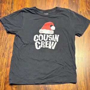 Cousin Crew Black T-Shirt with Santa Hat, kids size 4T